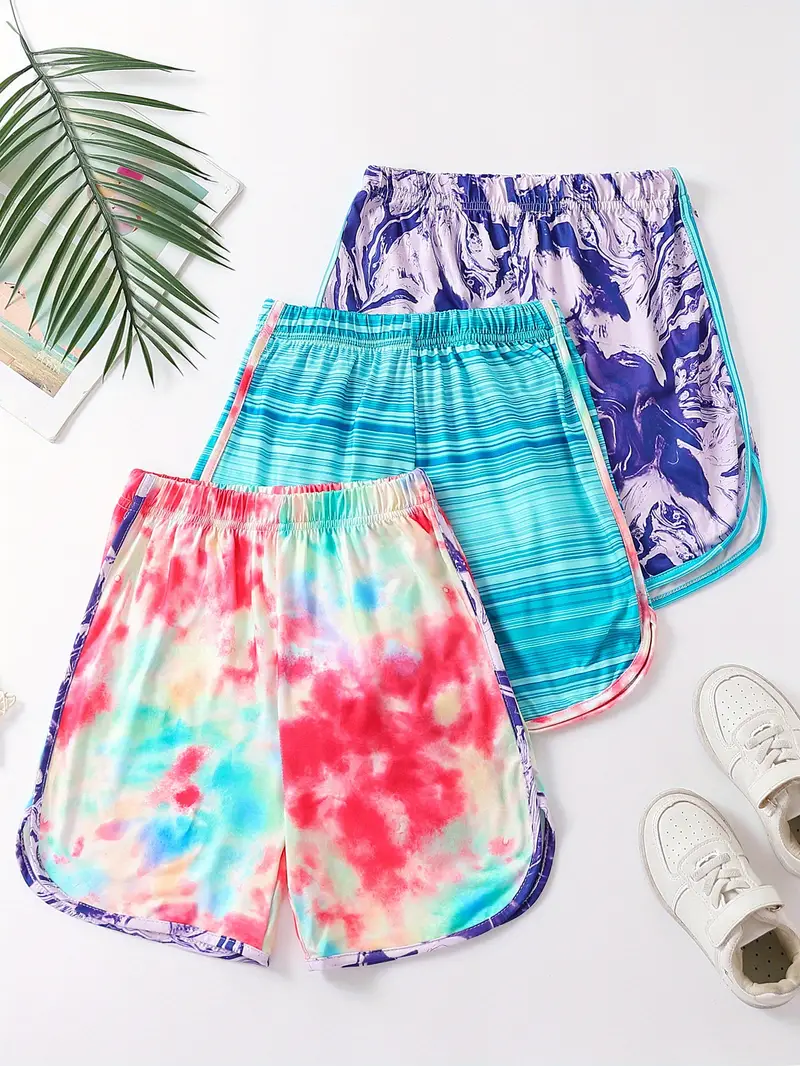 Girls Casual Shorts Beach Shorts Tie-dye Color Striped Breathable